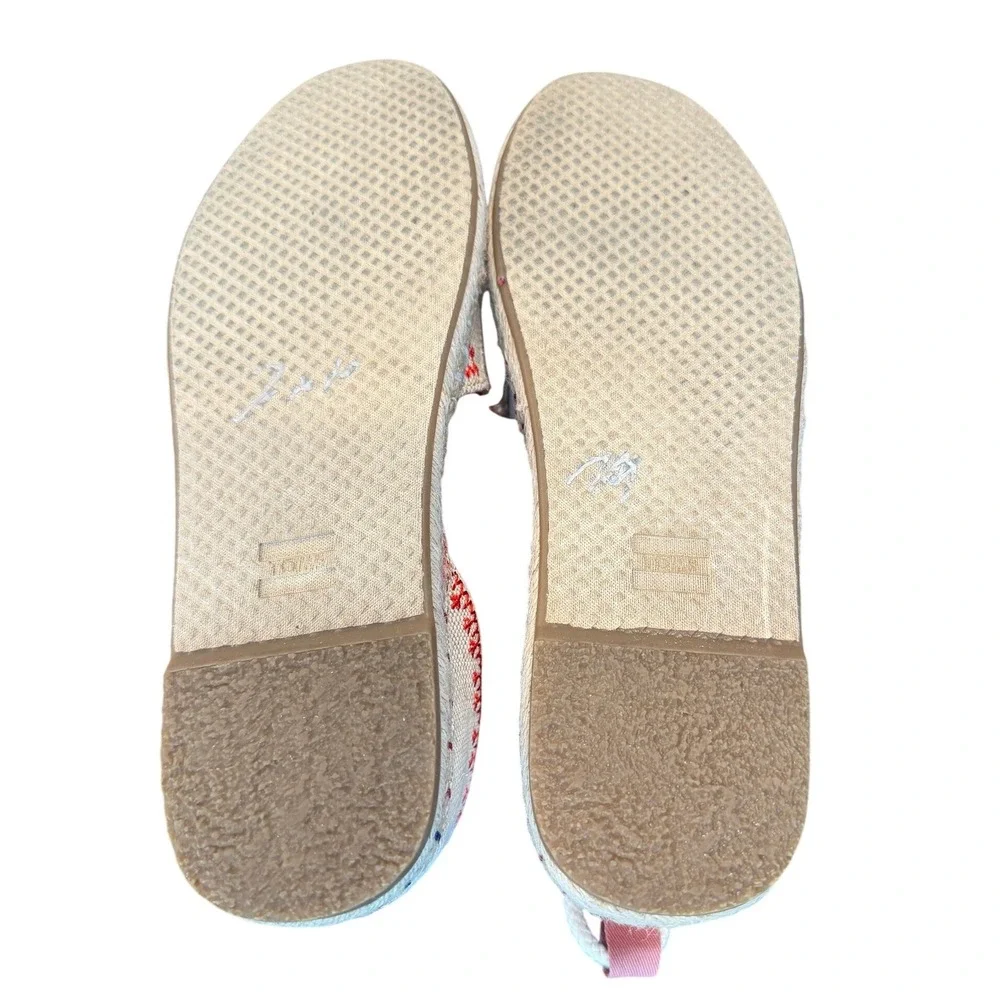 TOMS Valencia Espadrille Flats Cream Canvas Ankle Tie Tassel Womens 8.5‎